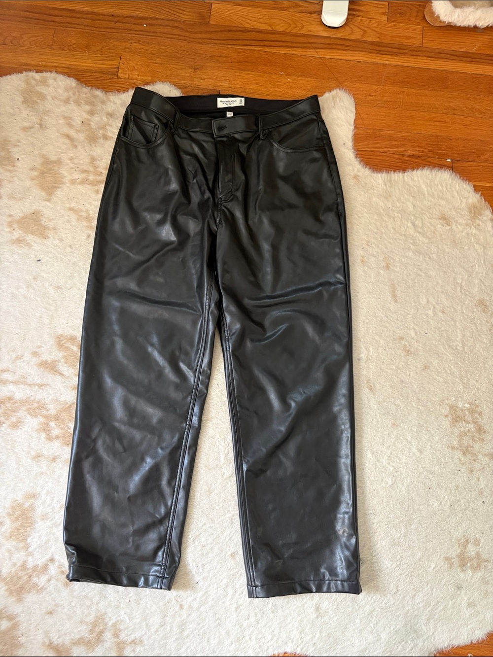Abercrombie & Fitch Black Faux Leather Straight-Leg Pants